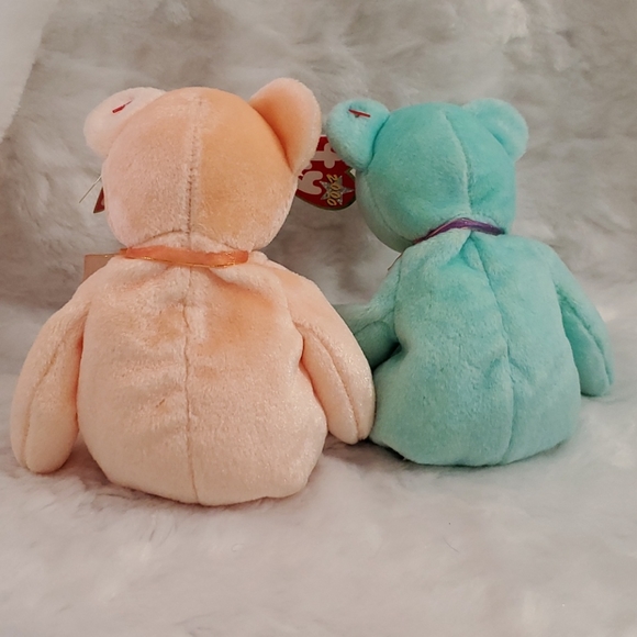 TY 2 Beanie Babies Bears  green ARIEL 2000 peach DEAREST 2000 NWT collectors - Picture 9 of 11